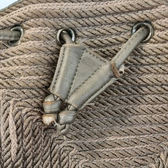 VNTG Sharif Rope Detailed Gold Leather Bucket Crossbody Bag Tasseled Medium - Picture 11 of 15
